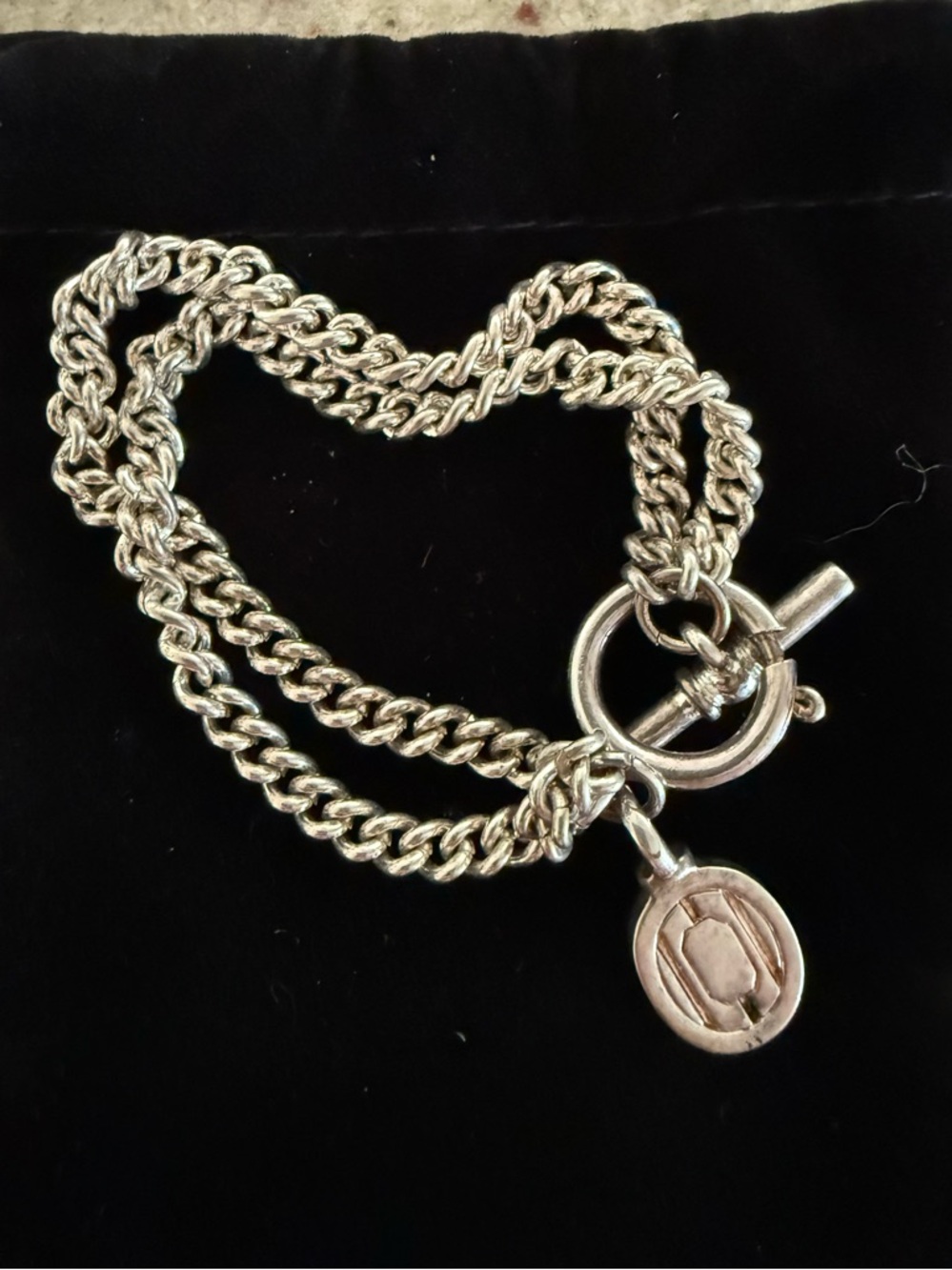Ralph Lauren Sterling silver plated toggle bracelet with charm. Vintage 1990s.